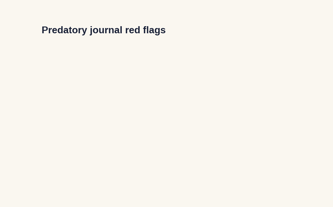 Animated graphic cycling through the seven predatory journal red flags